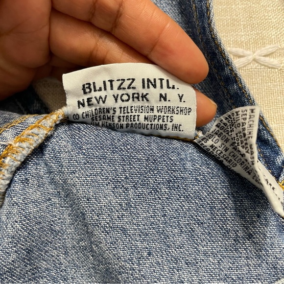 VINTAGE SESAME STREET ELMO DENIM EMBROIDERED OVERALLS JEAN Y2K kidcore blue - Picture 11 of 13